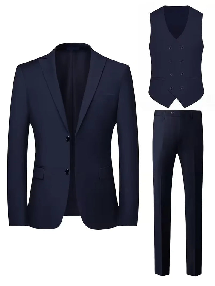 Tailored Men’s Three-Piece Suit With Double-Breasted Waistcoat And Slim Fit