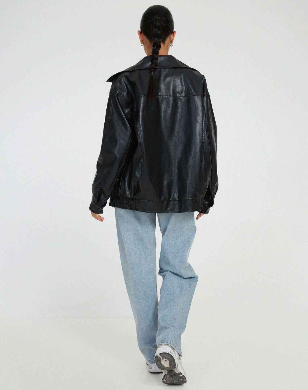 Oversized Faux Leather Jacket with Loose Cut