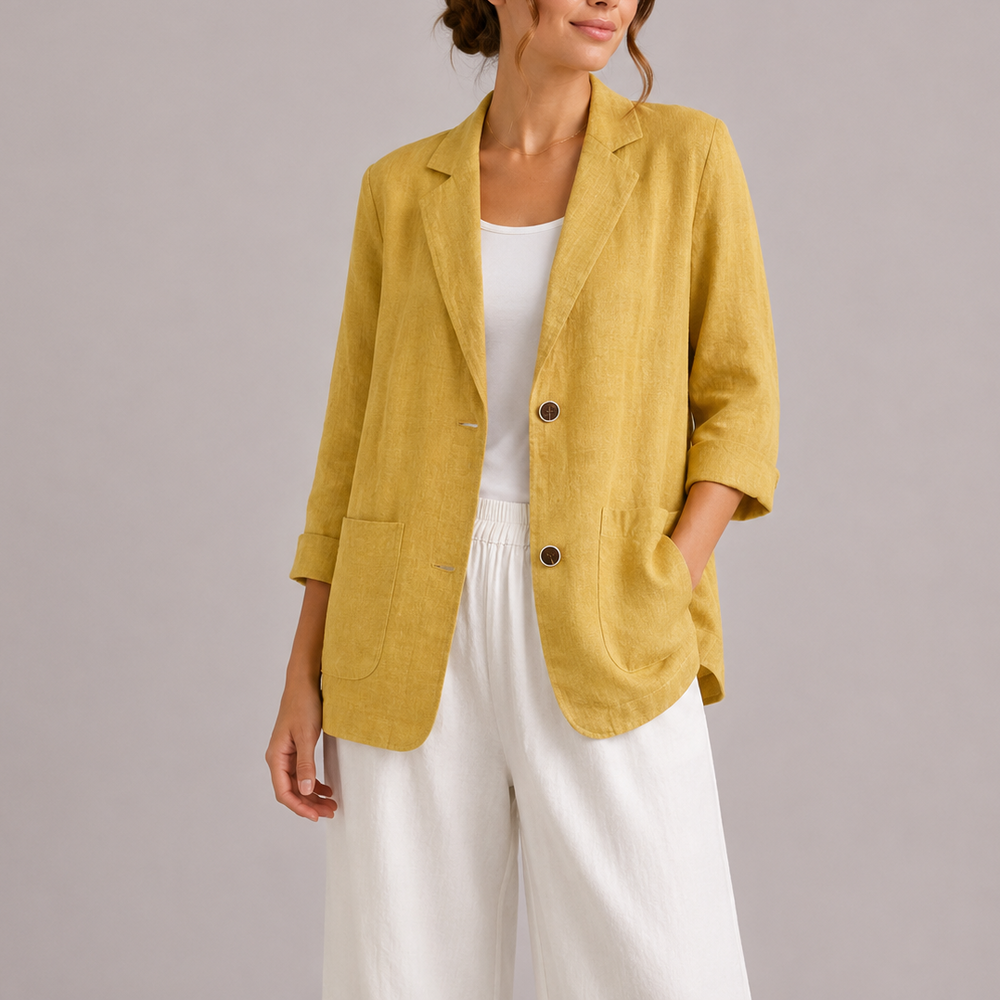 Linen Blazer with Lapel Collar and Relaxed Fit