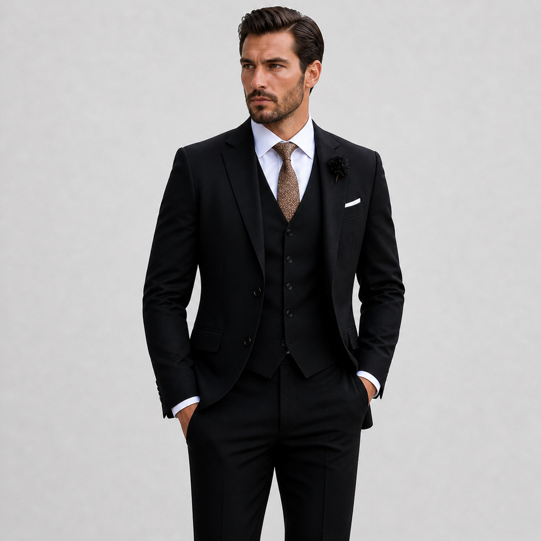 Refined Men’s Linen Three-Piece Suit With Notch Lapels And Waistcoat