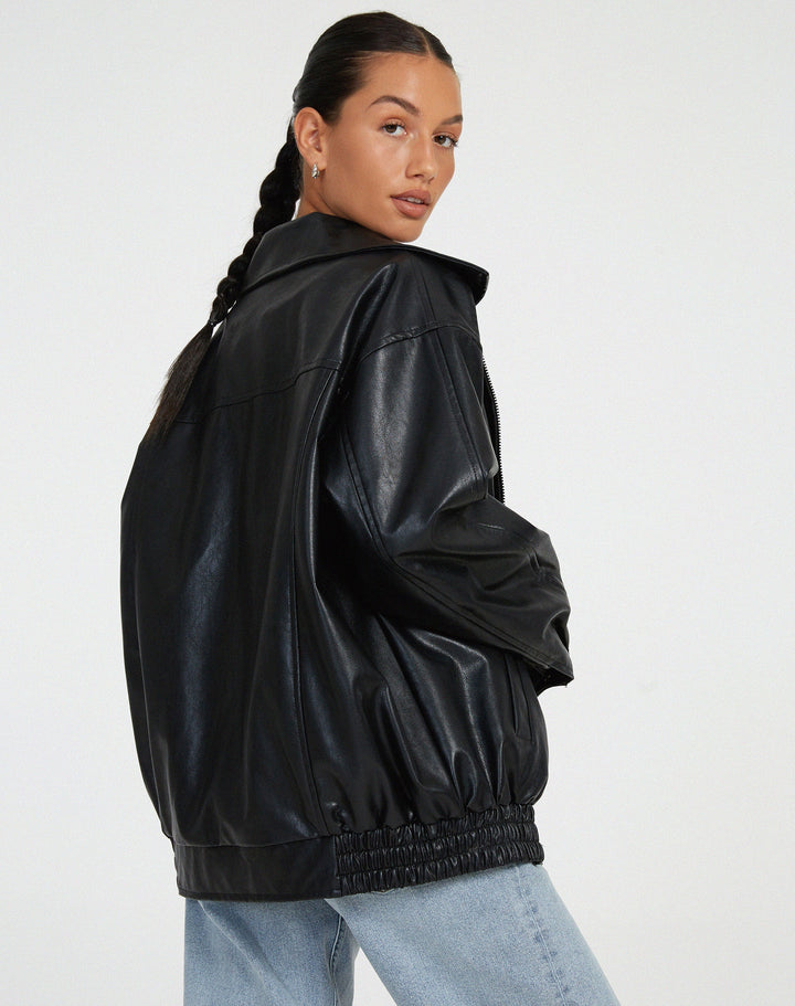 Oversized Faux Leather Jacket with Loose Cut