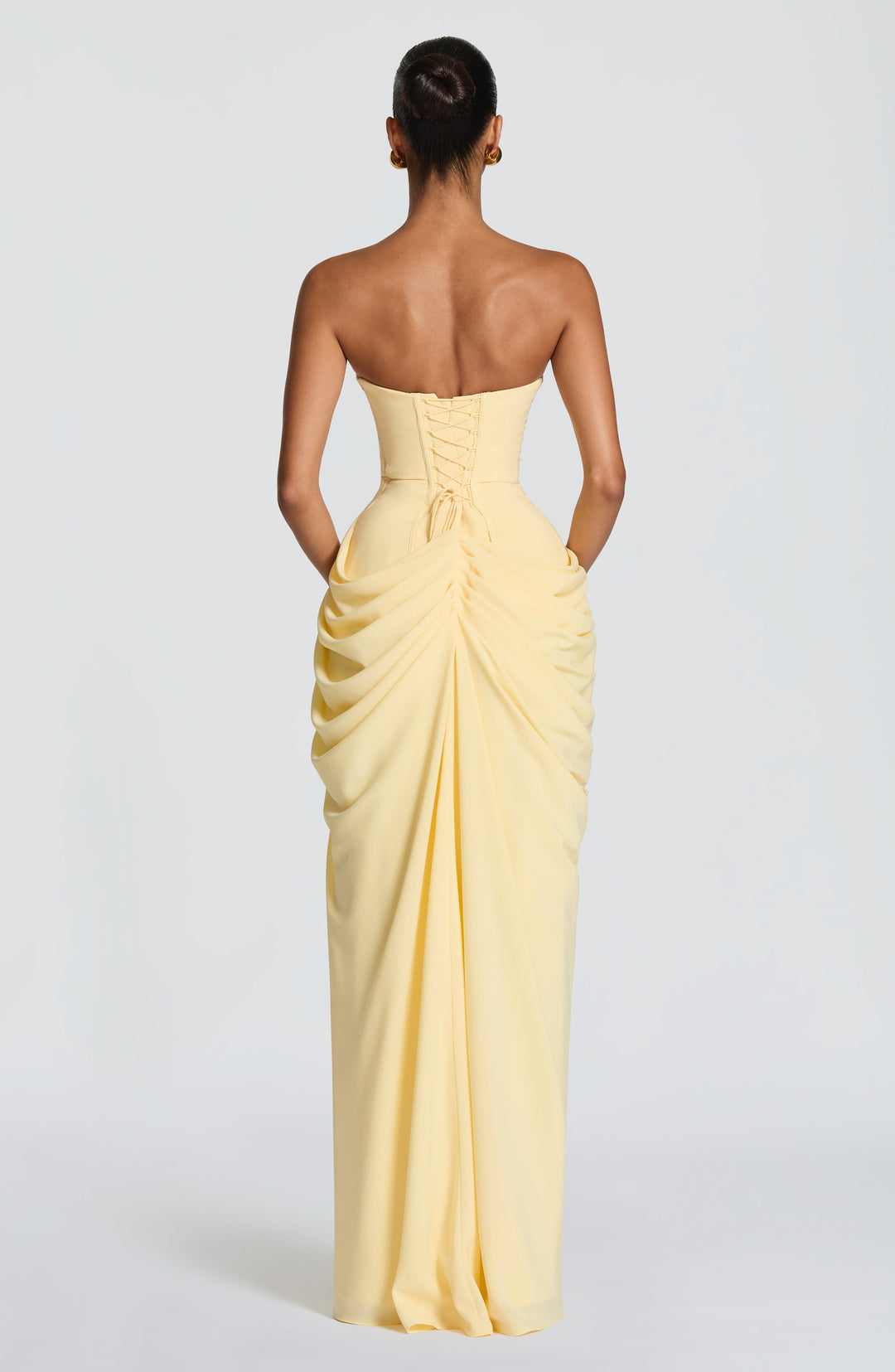 Strapless Maxi Dress with Ruched Waist and Side Slit