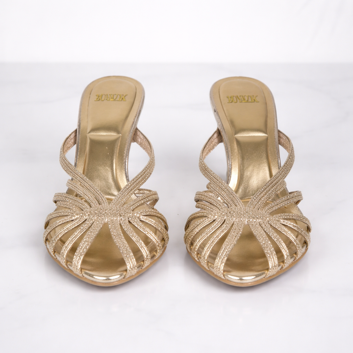 Strappy Mule Heels with Open Toe and Slim Heel