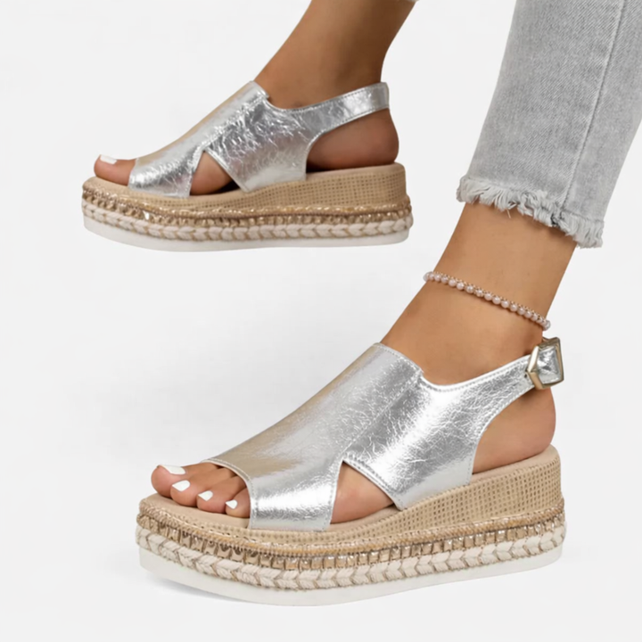 Metallic Wedge Sandals with Espadrille Platform and Slingback