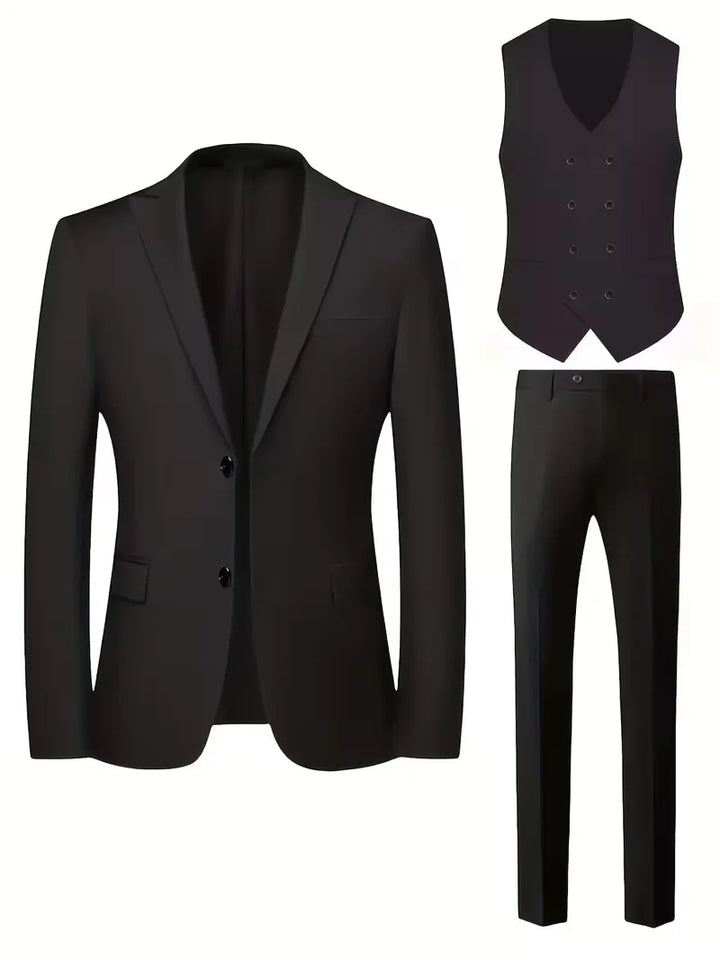 Tailored Men’s Three-Piece Suit With Double-Breasted Waistcoat And Slim Fit