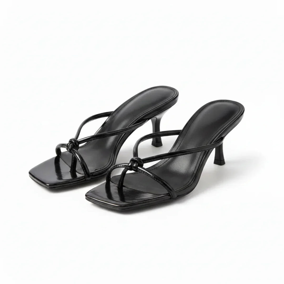 Knot Strap Heeled Sandals with Open Square Toe
