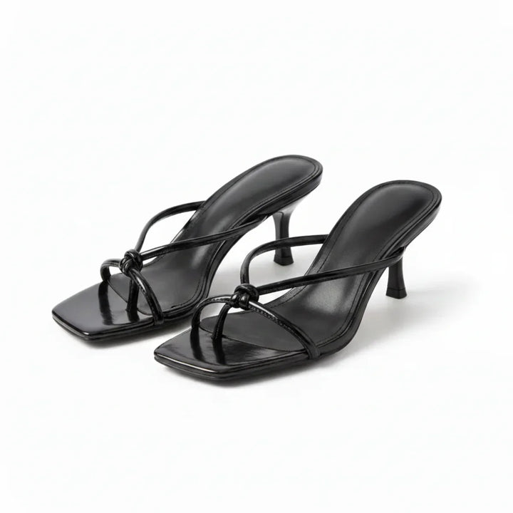 Knot Strap Heeled Sandals with Open Square Toe