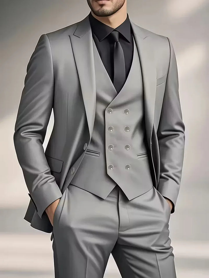 Tailored Men’s Three-Piece Suit With Double-Breasted Waistcoat And Slim Fit