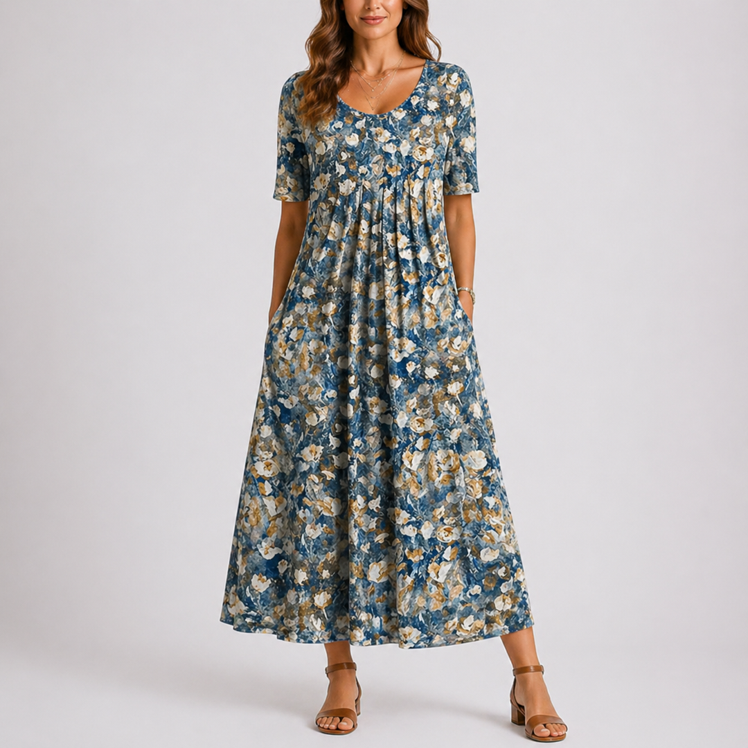 Casual Floral Midi Dress with Loose Fit