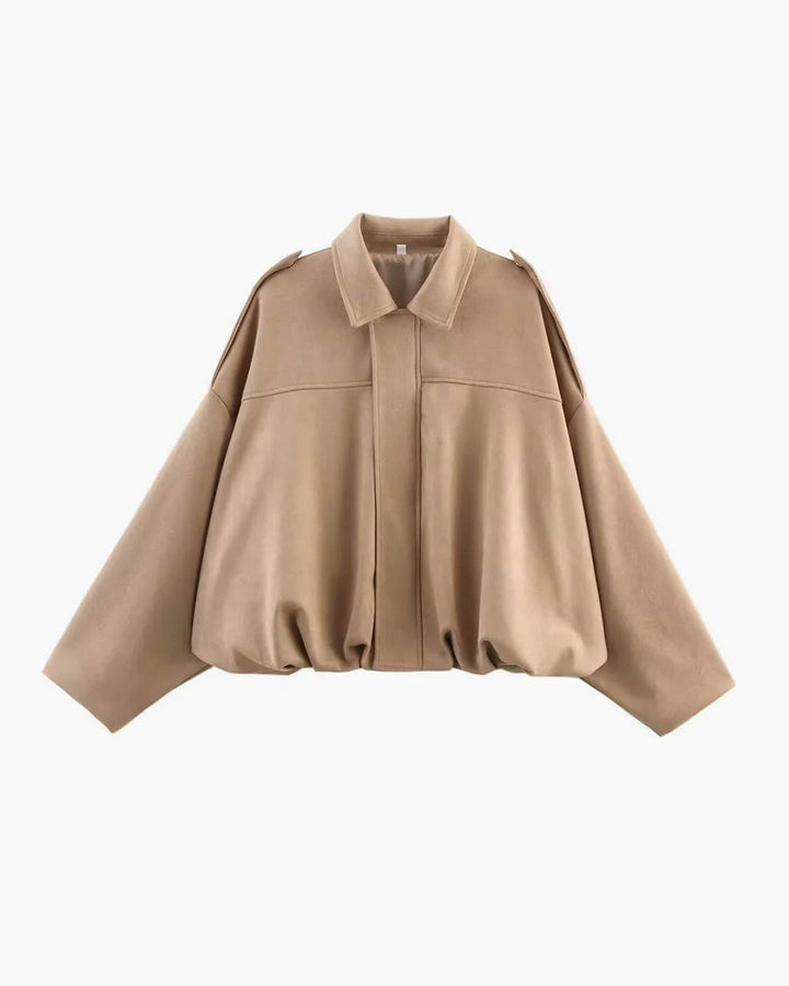 Faux Suede Bomber Jacket with Structured Collar