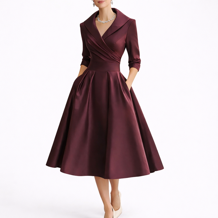 Midi Dress with Structured Bodice and A-Line Skirt