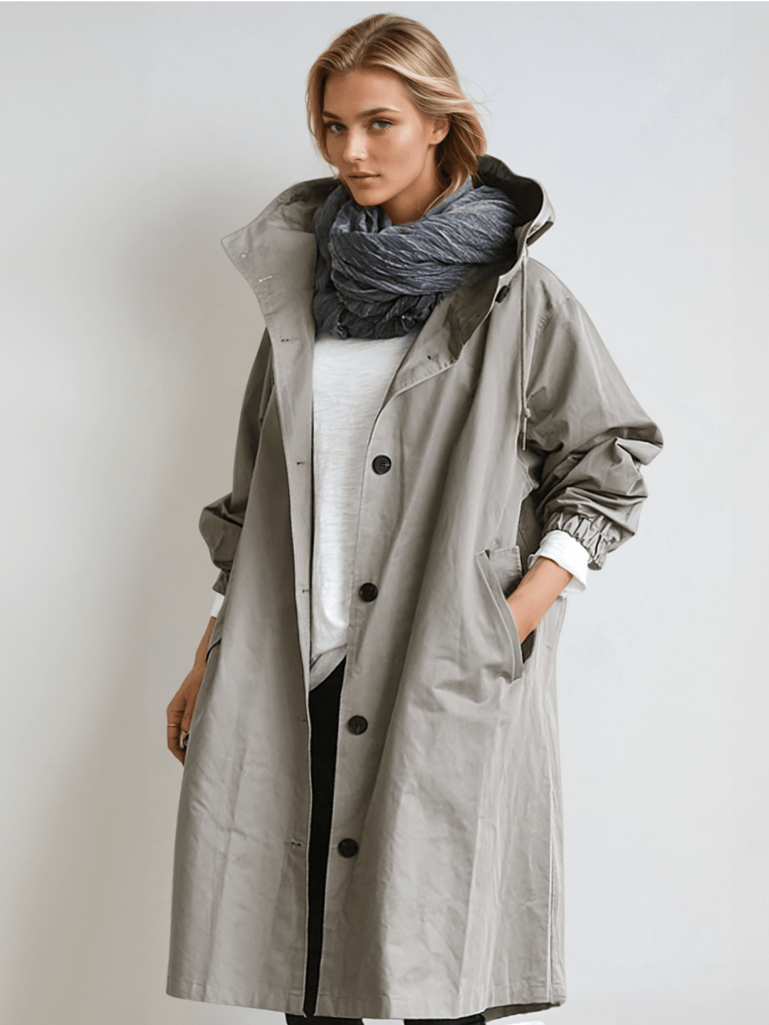 Beige Trench Coat with Relaxed Fit
