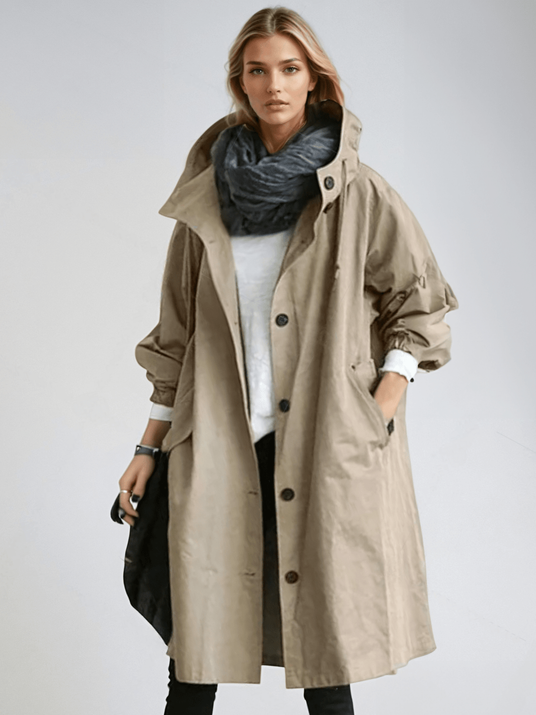 Beige Trench Coat with Relaxed Fit