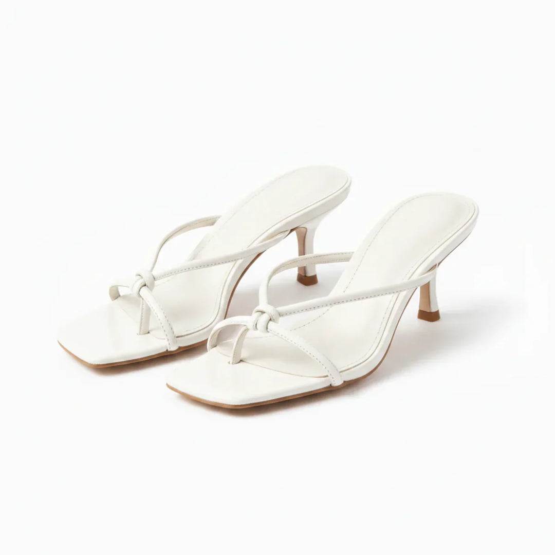 Knot Strap Heeled Sandals with Open Square Toe