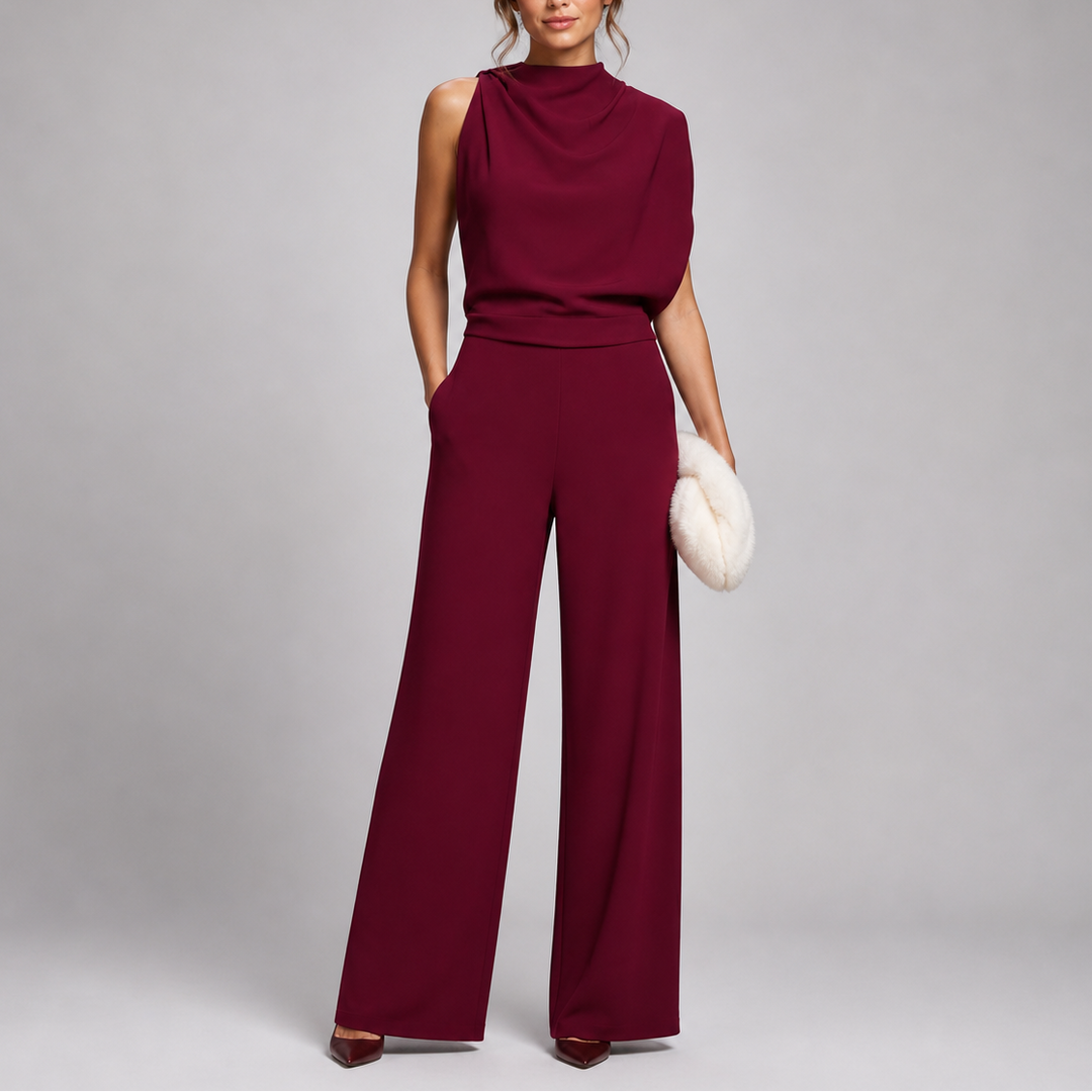 Sleeveless Jumpsuit with High Neckline and Wide-Leg Design