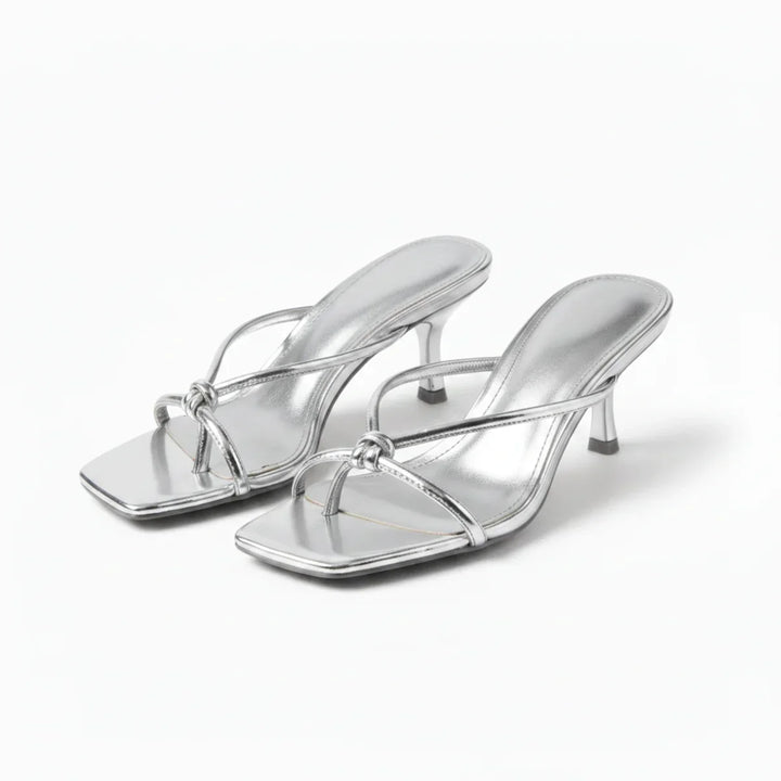 Knot Strap Heeled Sandals with Open Square Toe